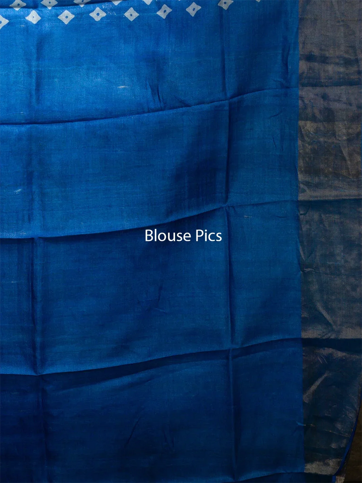 Azure Blue Allover Block Printed Tussar Silk Saree - WeaversIndia