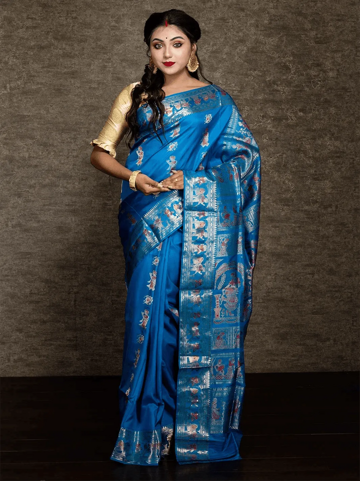 Azure Traditional Minakari Swarnachari Silk Saree - WeaversIndia