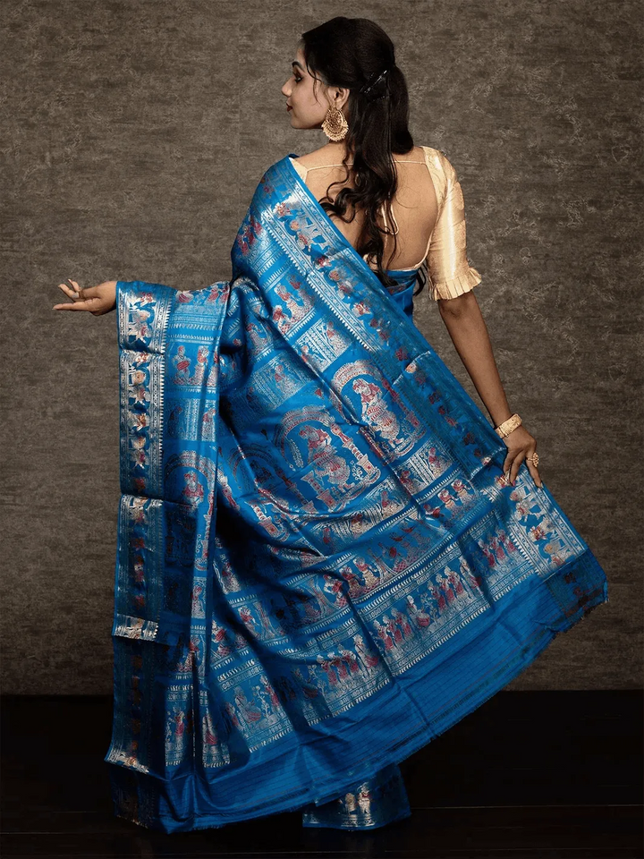 Azure Traditional Minakari Swarnachari Silk Saree - WeaversIndia