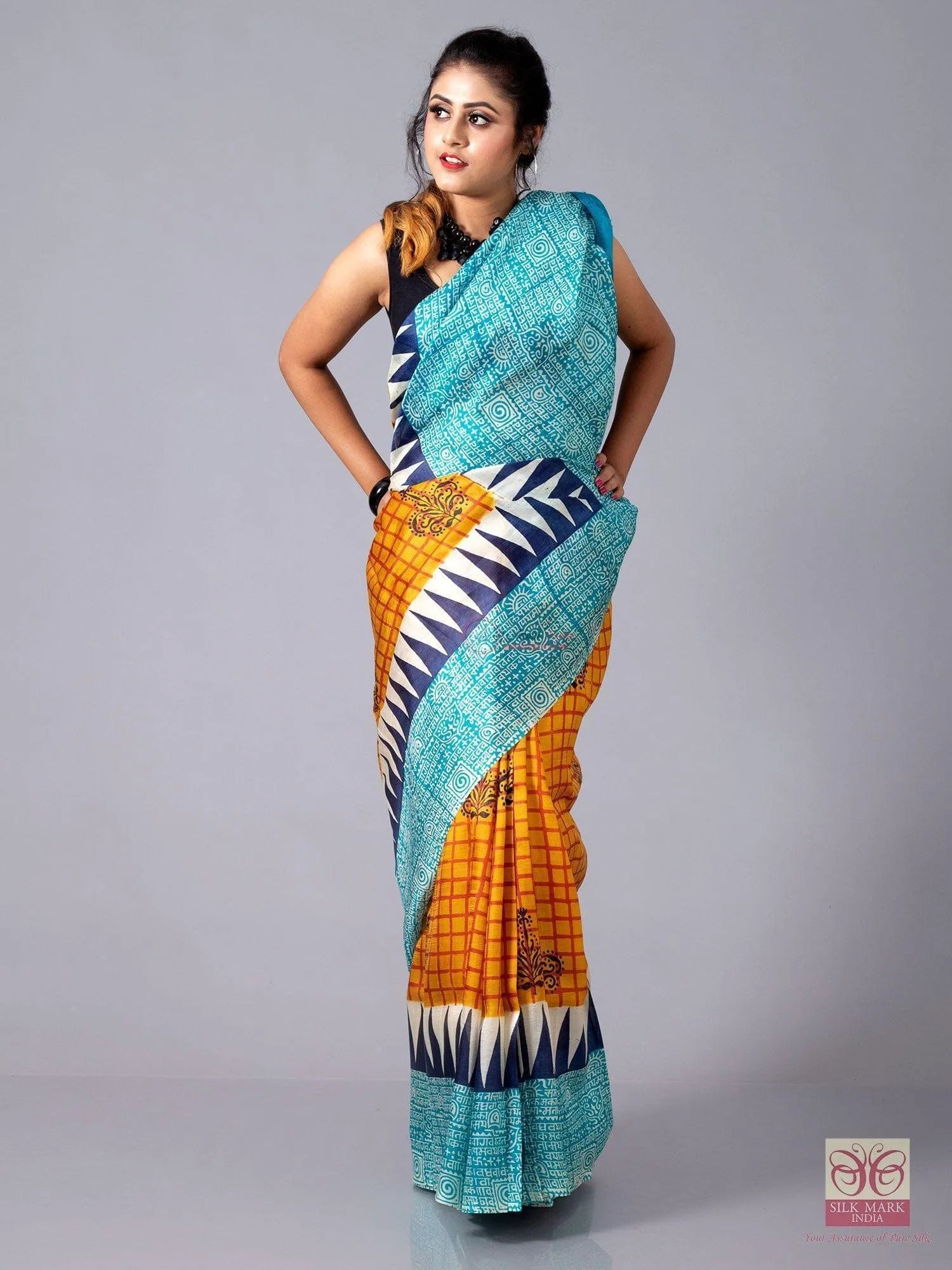 Beautiful Multi Color Par Anchal Screen Printed Silk Saree - WeaversIndia