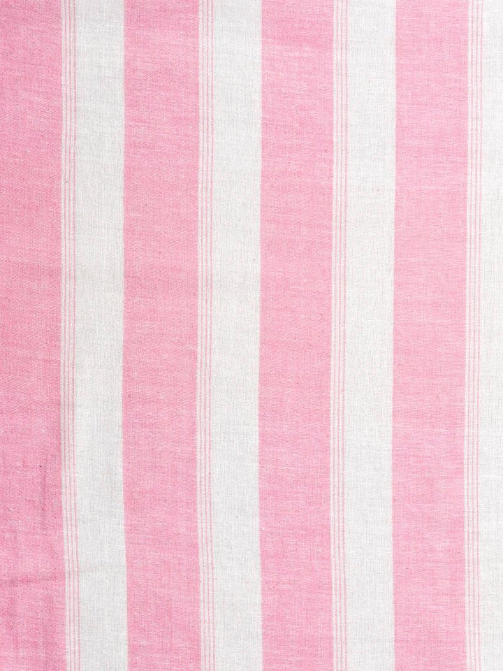 Beige Pink Striped Handwoven Organic Cotton Fabric - WeaversIndia