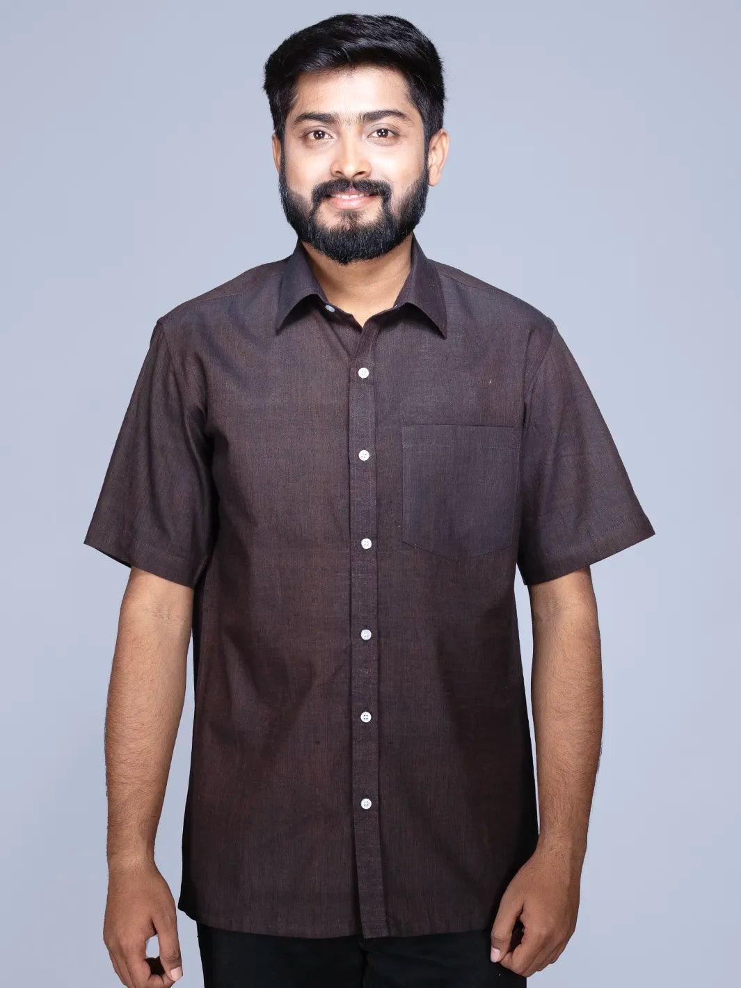 Black Brown Handwoven Organic Cotton Formal Men Shirt - WeaversIndia