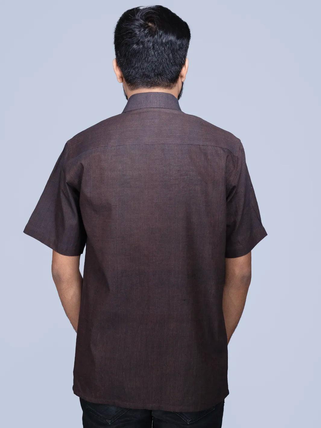 Black Brown Handwoven Organic Cotton Formal Men Shirt - WeaversIndia