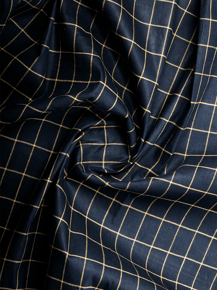Black Checks Handwoven Organic Cotton Fabric 44 Inch Width - WeaversIndia