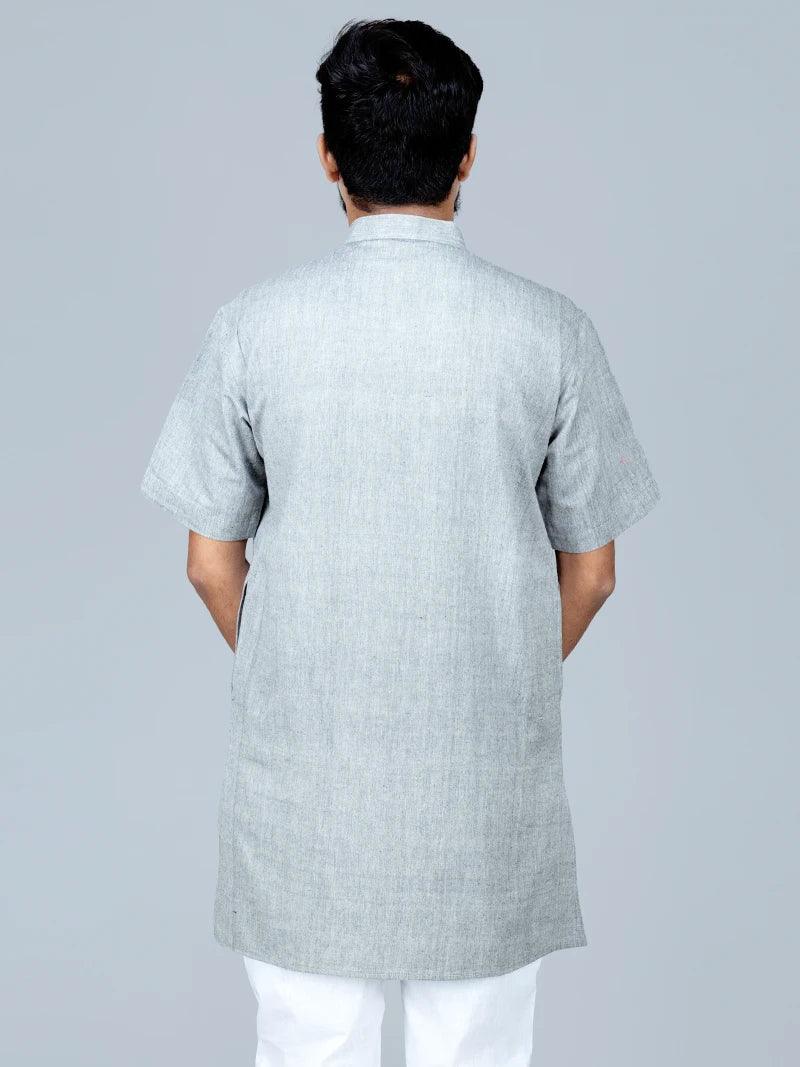 Black Gray Handwoven Organic Cotton Men Kurta - WeaversIndia