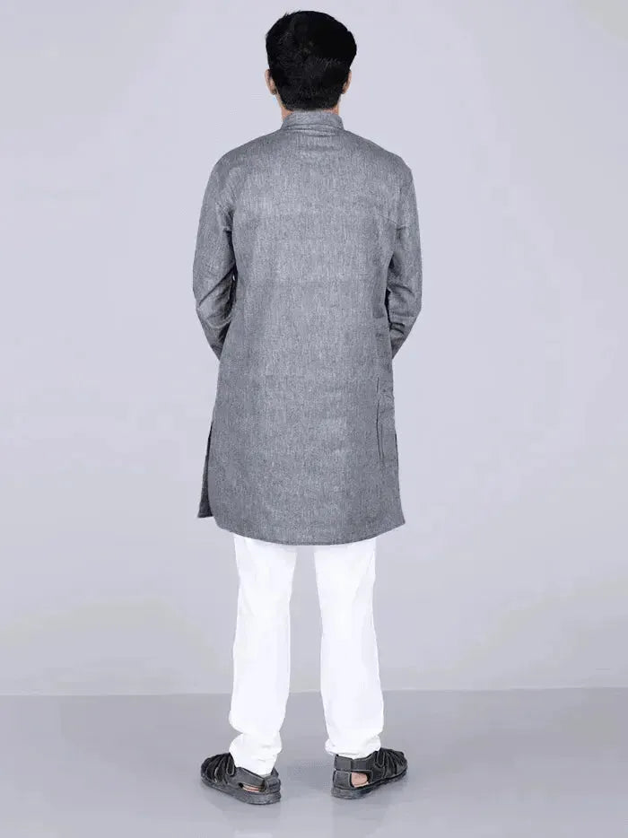 Black Handwoven Organic Cotton Men Kurta - WeaversIndia
