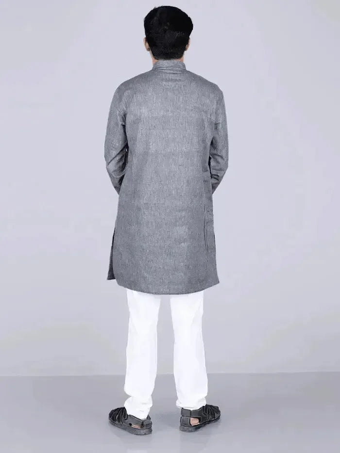 Black Handwoven Organic Cotton Men Kurta - WeaversIndia