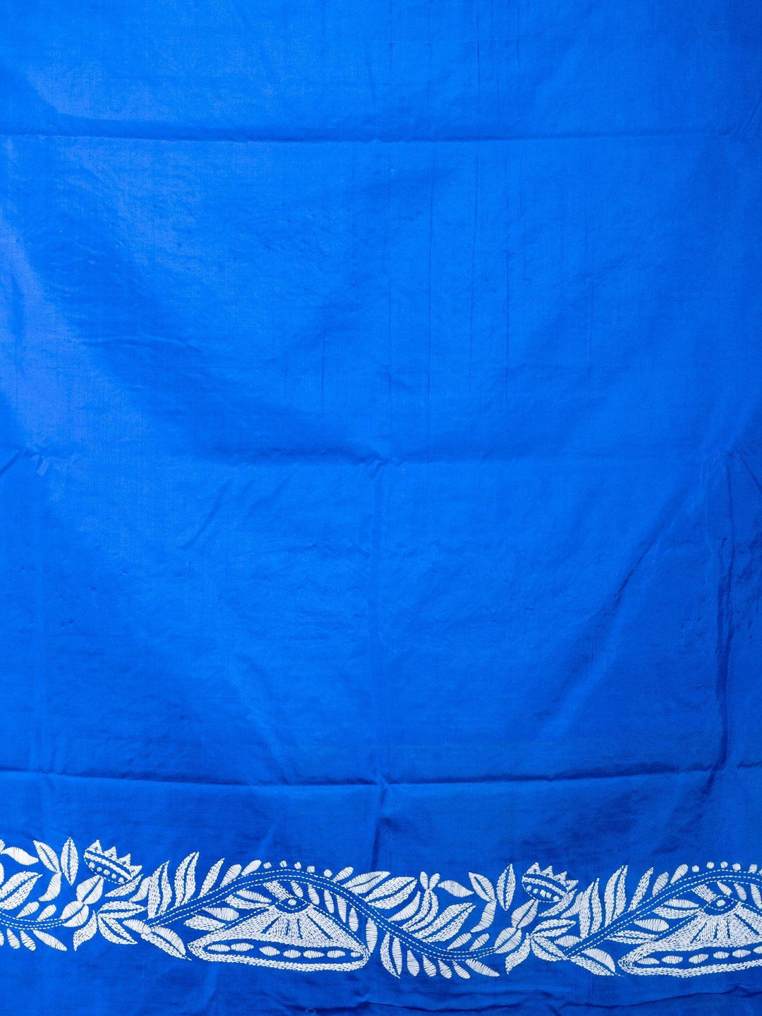 Blue Lotus Kantha Stitch Bangalore Silk Saree - WeaversIndia