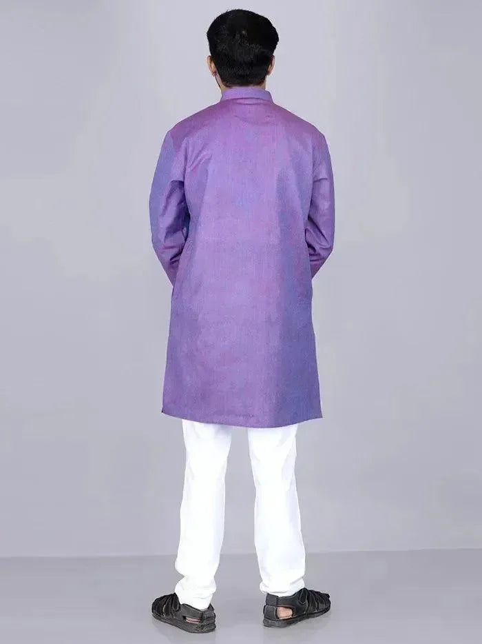 Blue Red Duel Tone Organic Cotton Full Sleeves Men Kurta - WeaversIndia