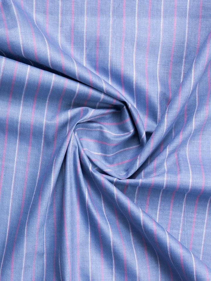 Blue Striped Handwoven Organic Cotton Fabric 44 Inch Width - WeaversIndia