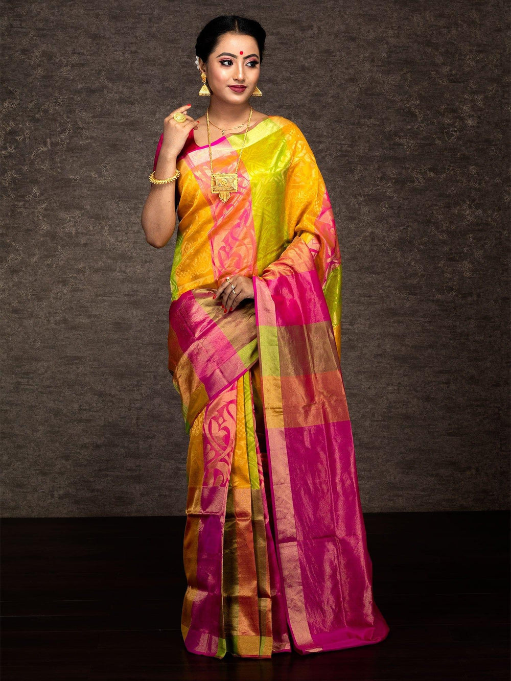 Bridal Multi Color Kanjivaram Silk Saree - WeaversIndia