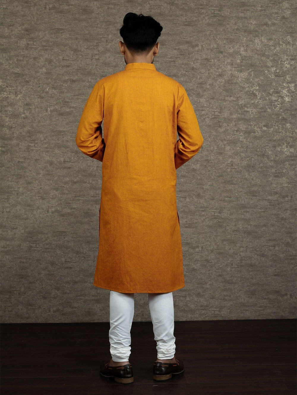 Bronze Color Solid Handwoven Organic Cotton Comfort Fit Men Kurta - WeaversIndia