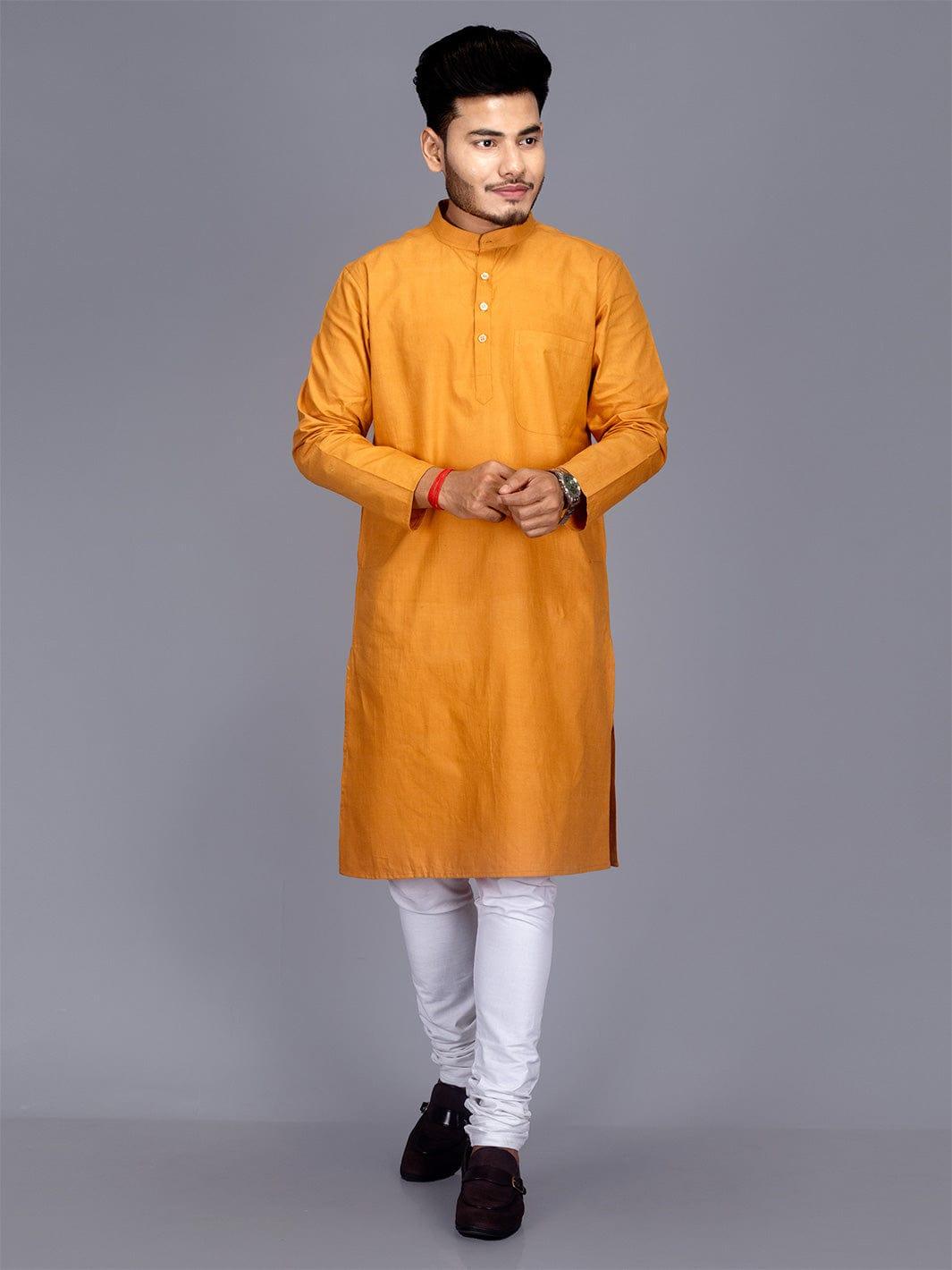 Bronze Full Sleeves Handwoven Cotton Men Kurta - WeaversIndia