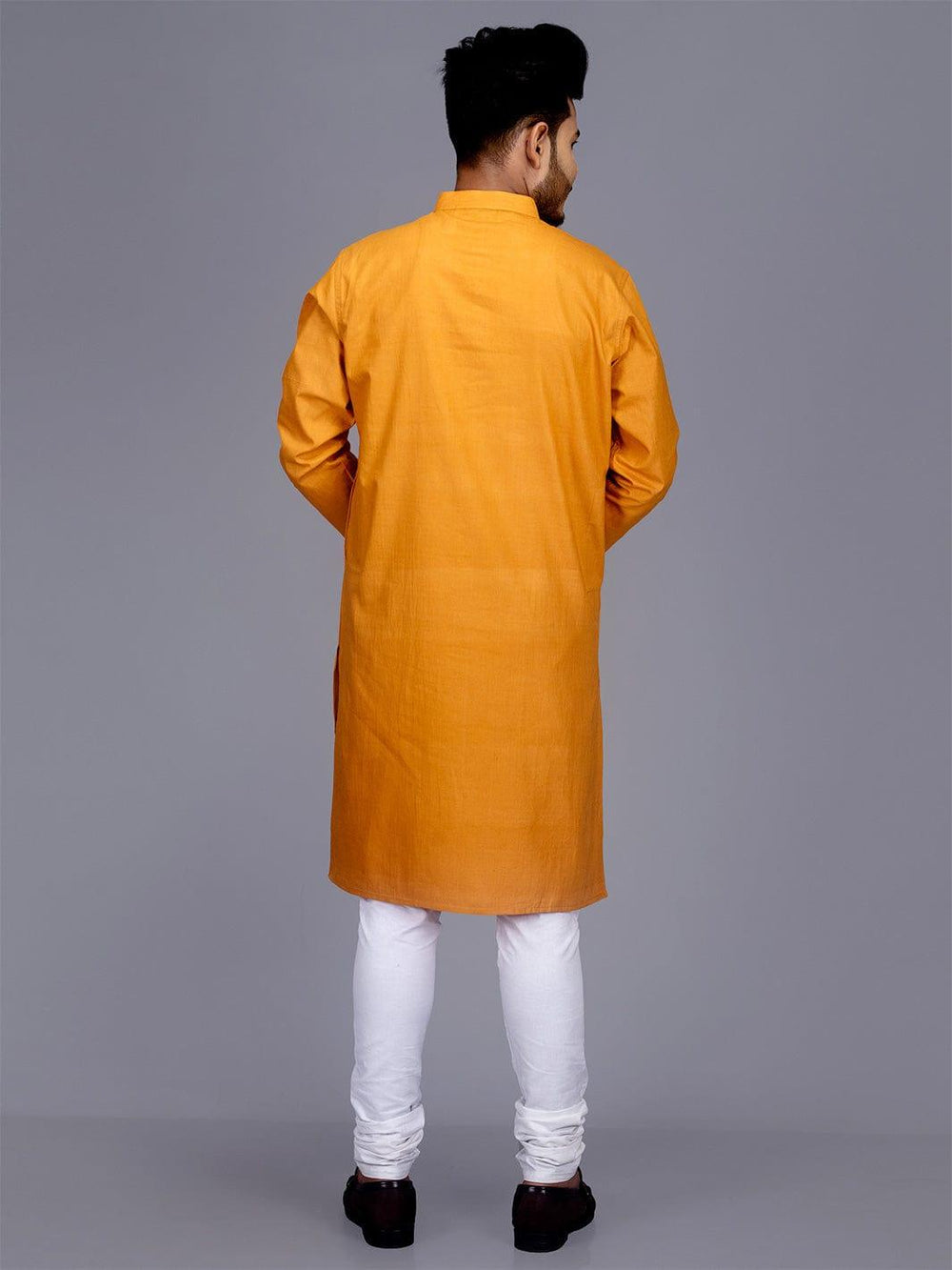 Bronze Full Sleeves Handwoven Cotton Men Kurta - WeaversIndia