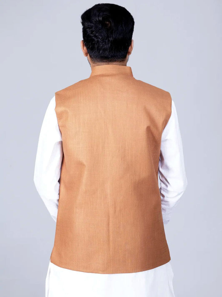 Brown Handwoven Cotton Modi Jacket - WeaversIndia