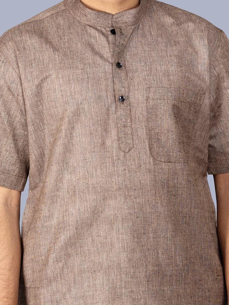 Brown Handwoven Organic Cotton Men Kurta - WeaversIndia