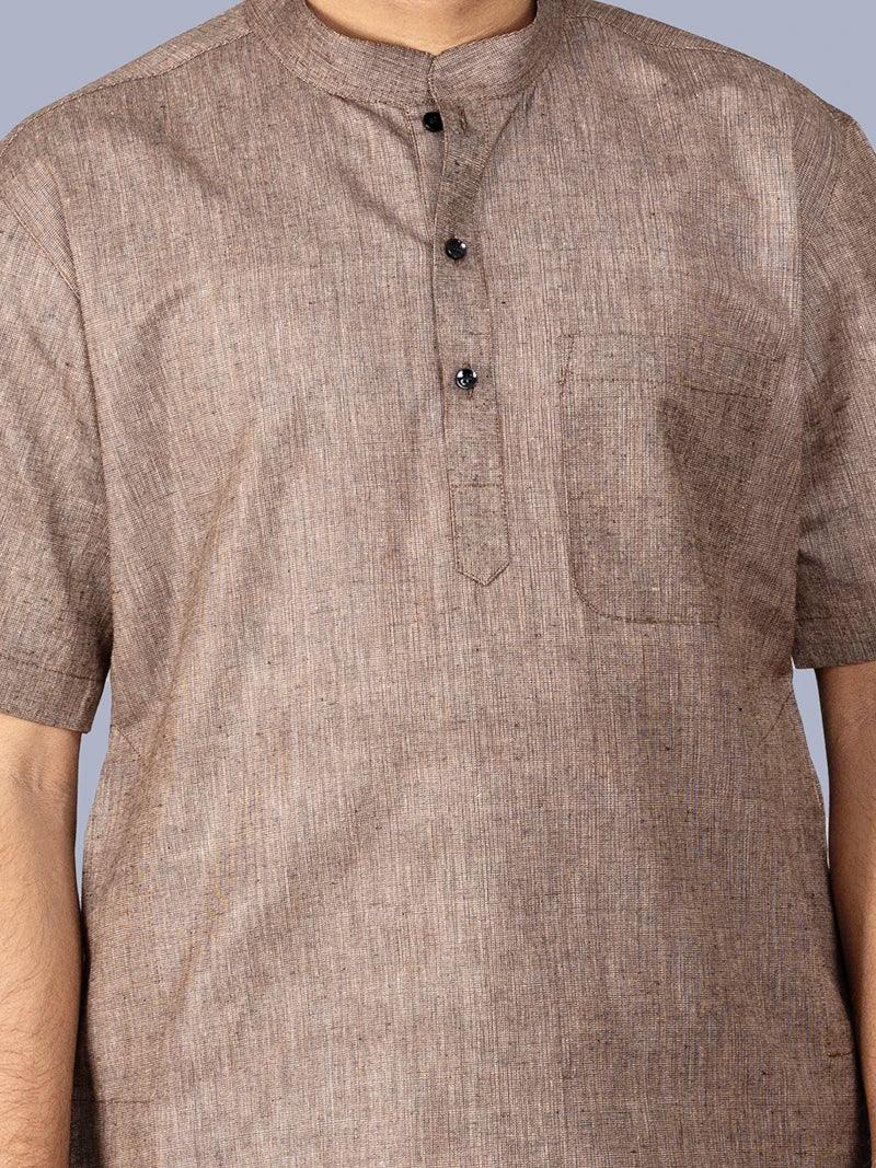 Brown Solid Handwoven Organic Cotton Men Kurta