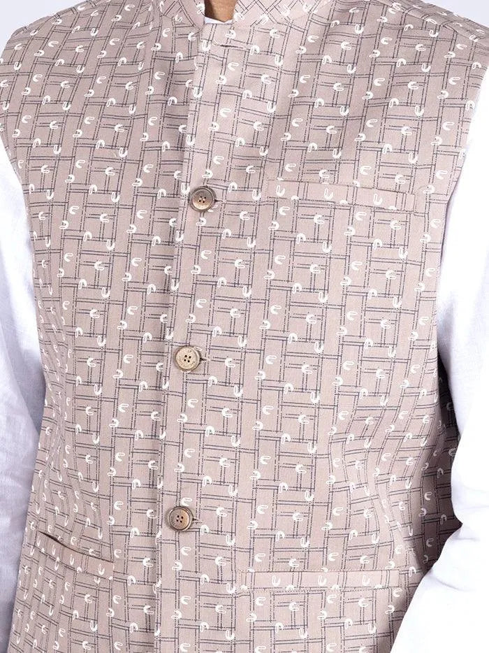 Brown Printed Poly Cotton Modi Jacket - WeaversIndia