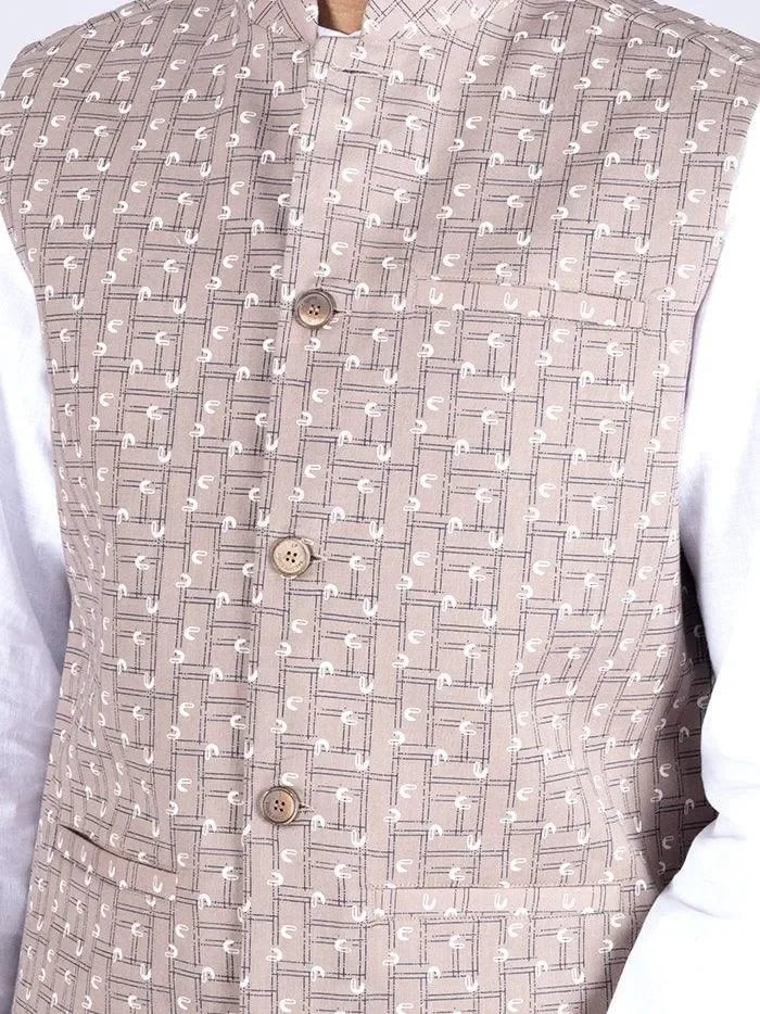 Brown Printed Poly Cotton Modi Jacket - WeaversIndia