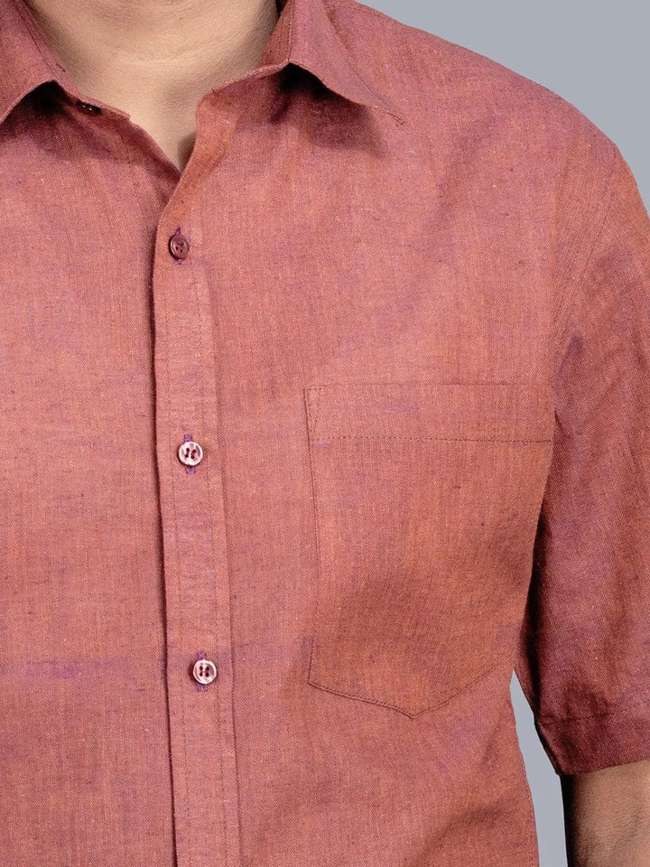 Brown Violet Handwoven Organic Cotton Formal Men Shirt - WeaversIndia
