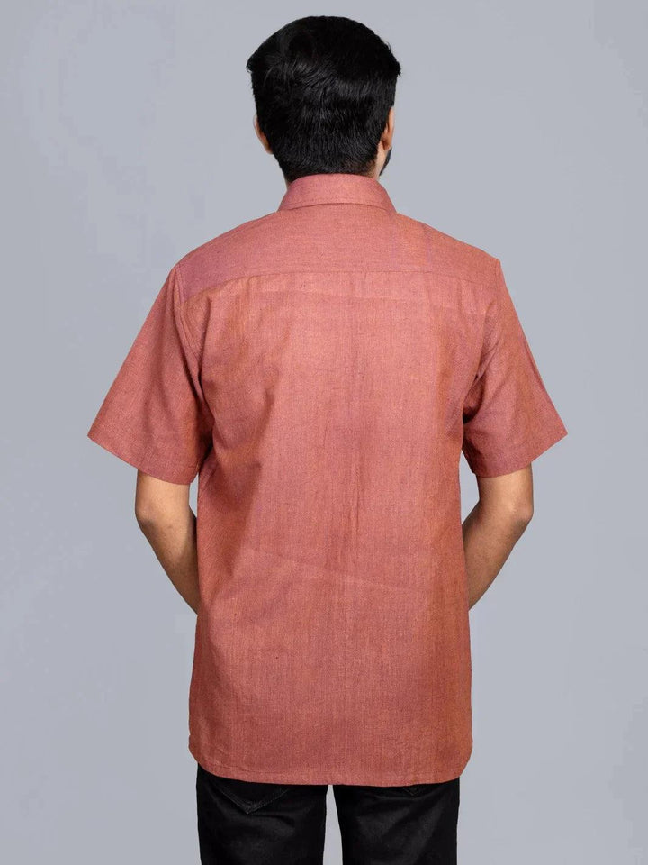 Brown Violet Handwoven Organic Cotton Formal Men Shirt - WeaversIndia