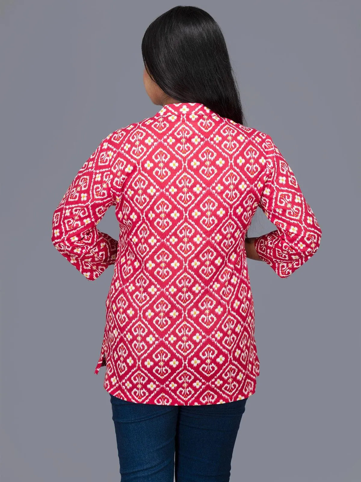 Cadmium Red Printed Cotton Top - WeaversIndia