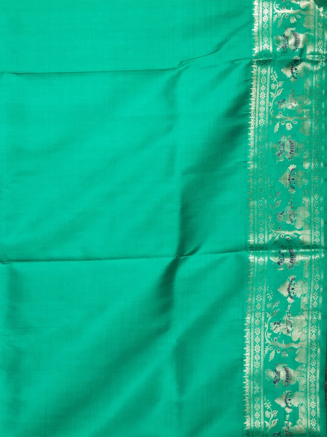 Caribbean Green Traditional Minakari Swarnachari Silk Saree - WeaversIndia