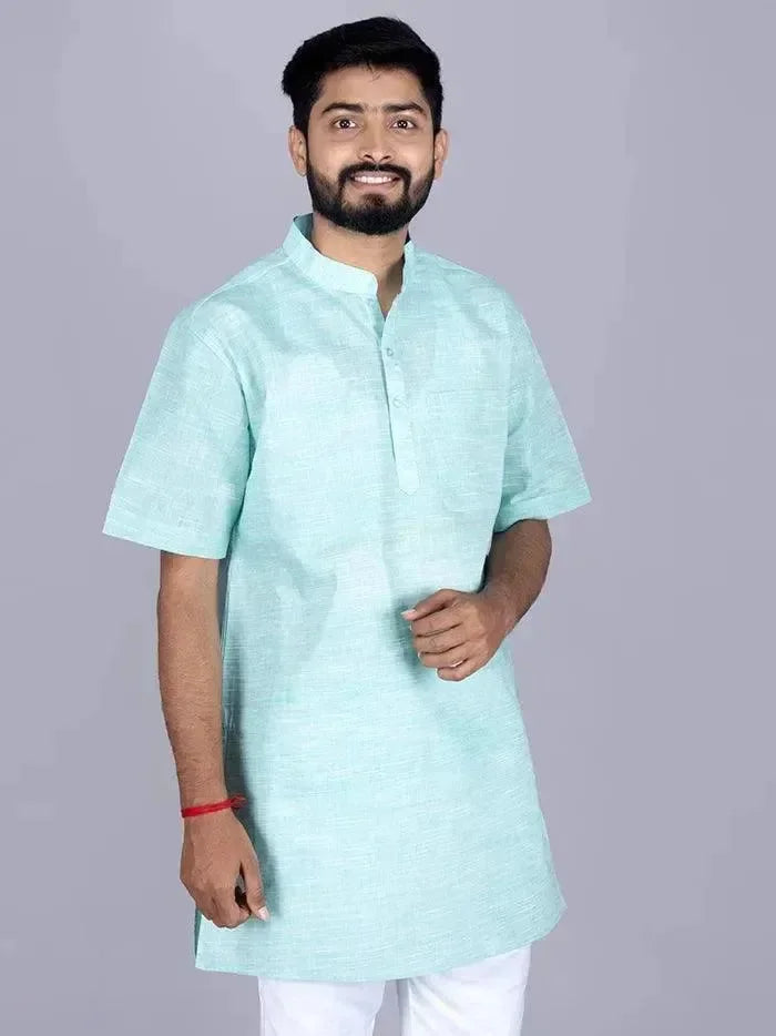 Cyan Springs Handwoven Organic Khadi Cotton Men Kurta - WeaversIndia