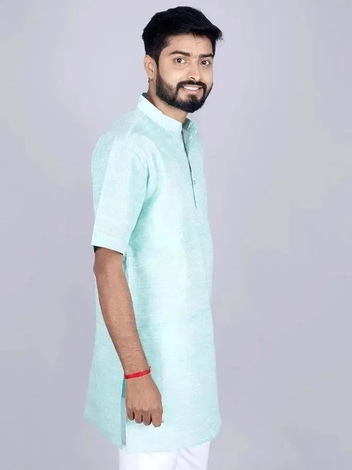 Cyan Springs Handwoven Organic Khadi Cotton Men Kurta - WeaversIndia