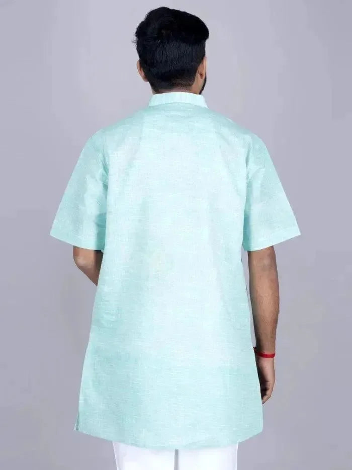 Cyan Springs Handwoven Organic Khadi Cotton Men Kurta - WeaversIndia