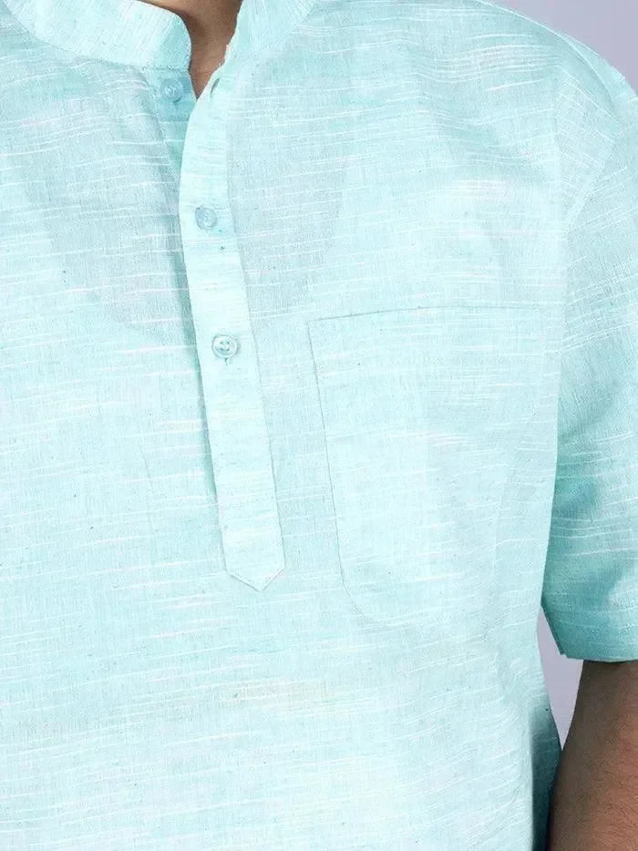Cyan Springs Handwoven Organic Khadi Cotton Men Kurta - WeaversIndia