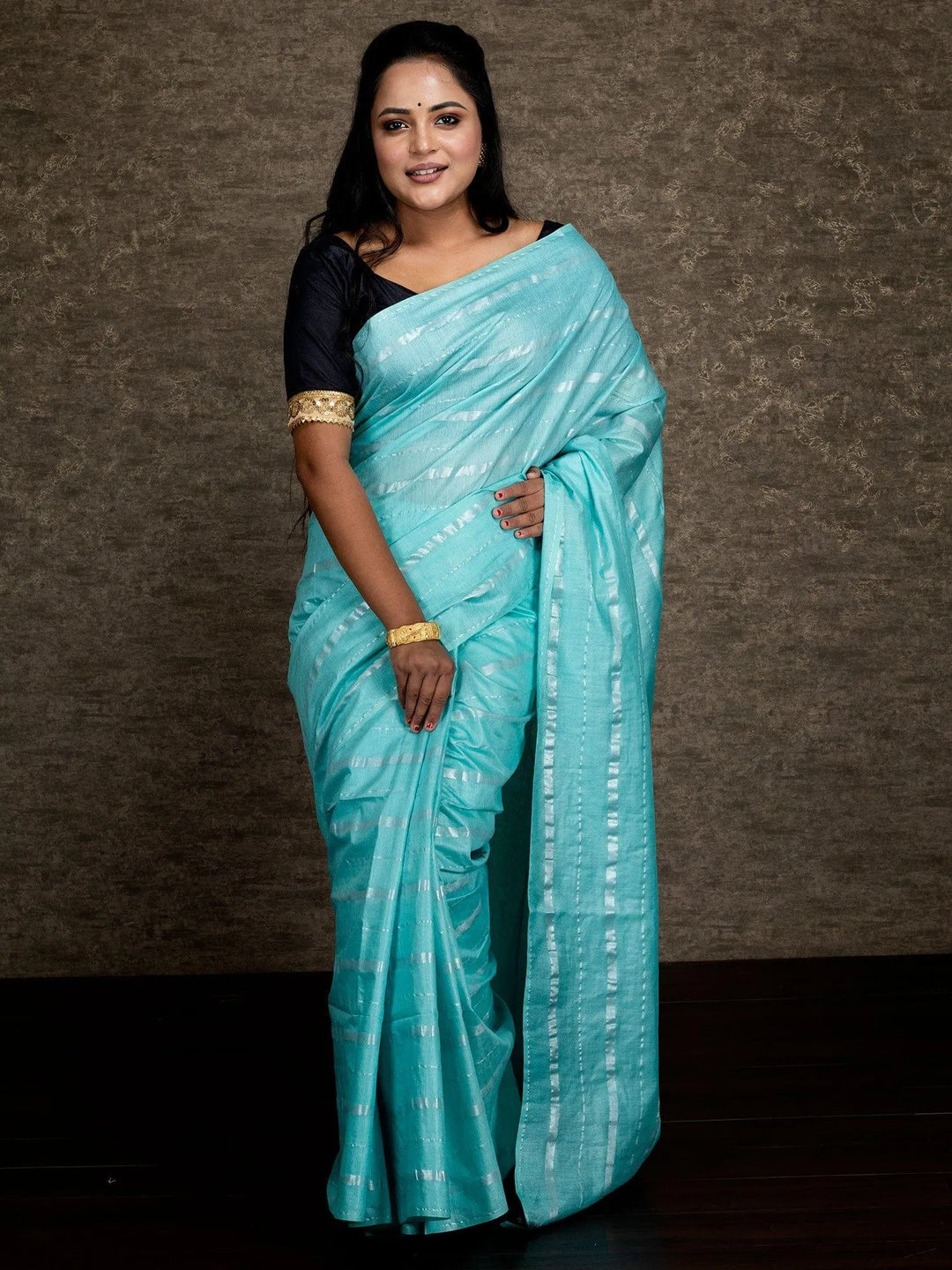 Cyan Woven Bhagal Puri Silk Saree - WeaversIndia