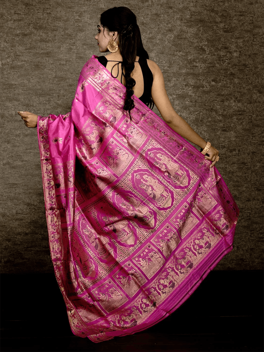 Deep Pink Traditional Minakari Swarnachari Silk Saree - WeaversIndia