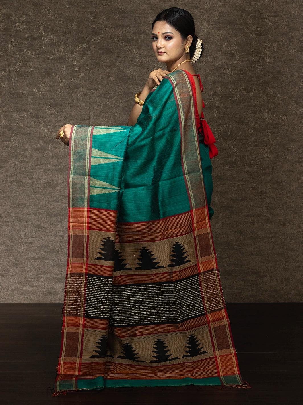 Dep Green Handwoven Matka Jamdani Silk Saree - WeaversIndia