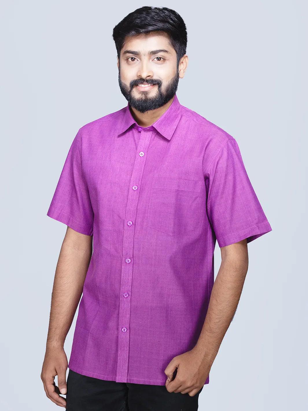 Dual Tone Handwoven Organic Cotton Formal Men Shirt - WeaversIndia