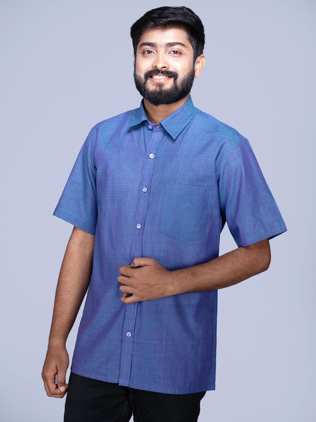 Dual Tone Organic Cotton Formal Men Shirt - WeaversIndia