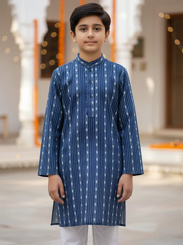Berkeley Blue Cotton Boys Kurta - WeaversIndia