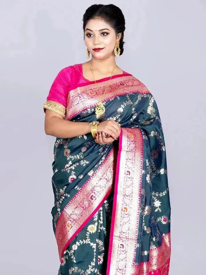 Elegant Allover Green Jal Katan Silk Saree - WeaversIndia