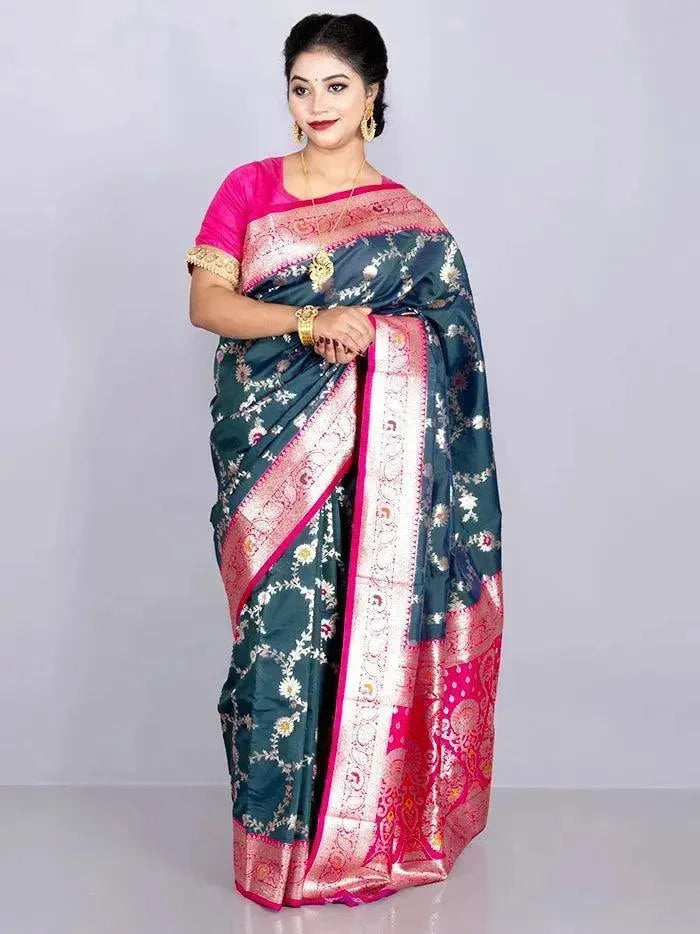 Elegant Allover Green Jal Katan Silk Saree - WeaversIndia