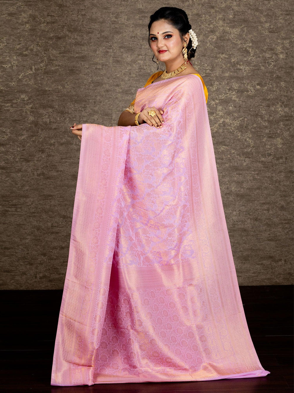 Elegant Baby Pink Allover Organza Silk Saree - WeaversIndia