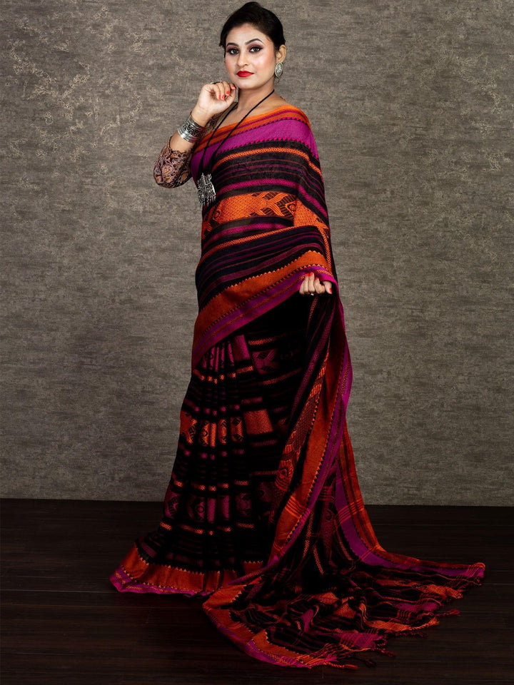 Elegant Black Allover Blend Cotton Handloom Saree - WeaversIndia