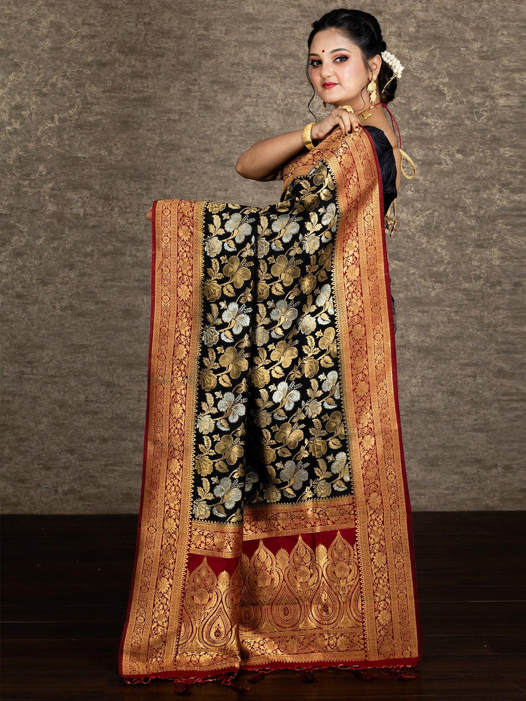 Elegant Black Allover Organza Silk Saree - WeaversIndia