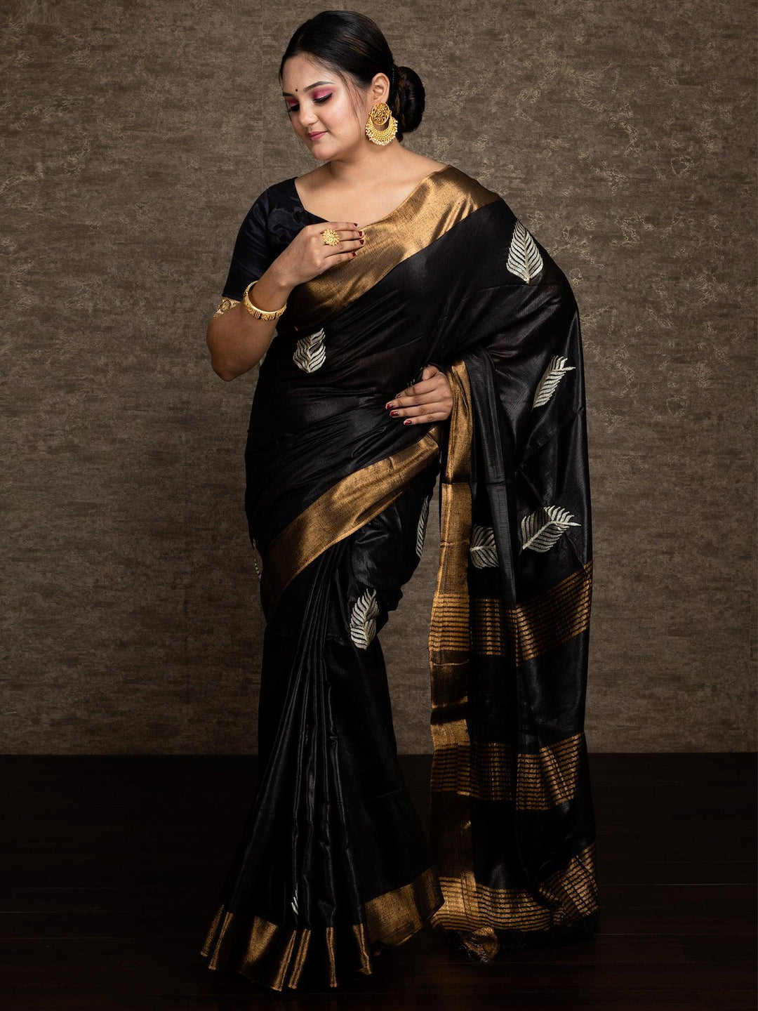 Elegant Black Kota Viscose Silk Saree - WeaversIndia