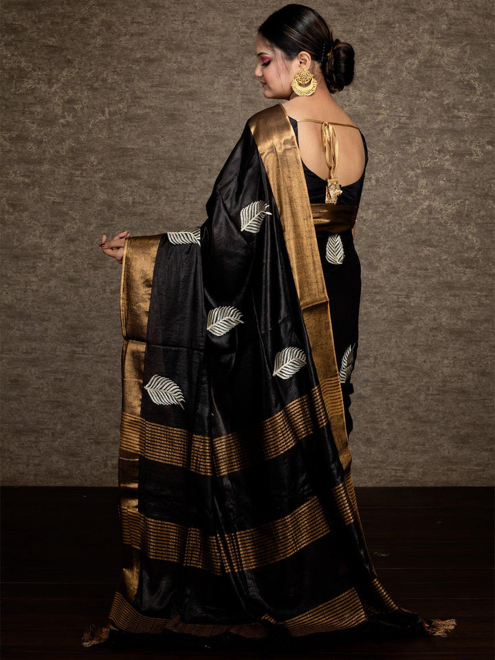 Elegant Black Kota Viscose Silk Saree - WeaversIndia