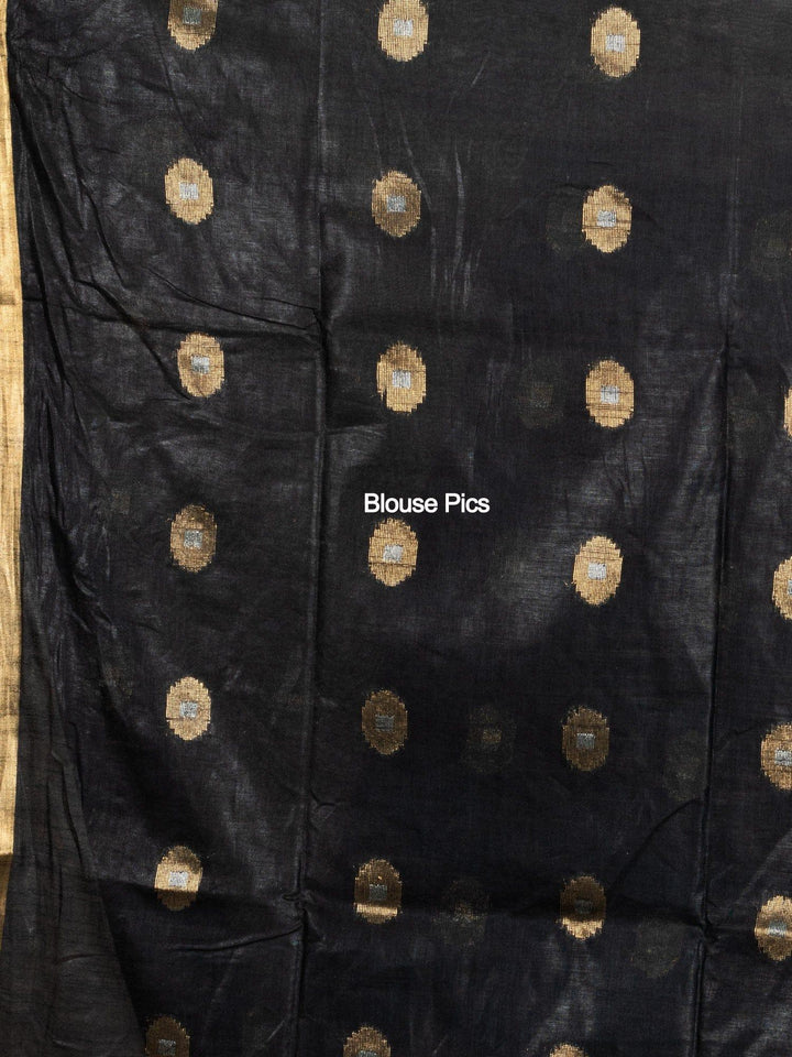 Elegant Black Par Anchal Buti Bhagalpuri Silk Saree - WeaversIndia