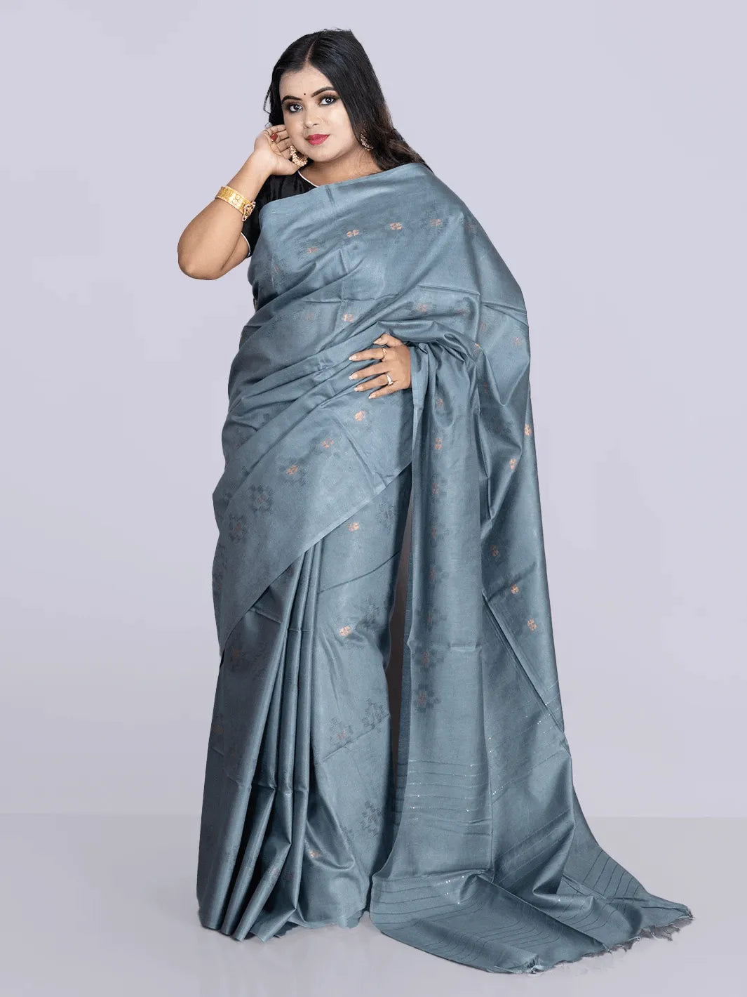 Elegant Blue Gray Woven BhagalPuri Silk Saree - WeaversIndia
