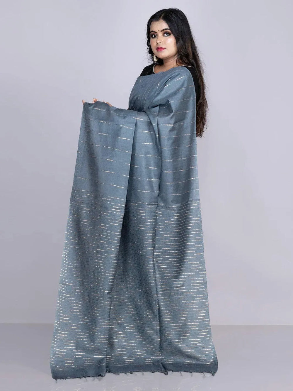 Elegant Blue Gray Woven BhagalPuri Silk Saree - WeaversIndia