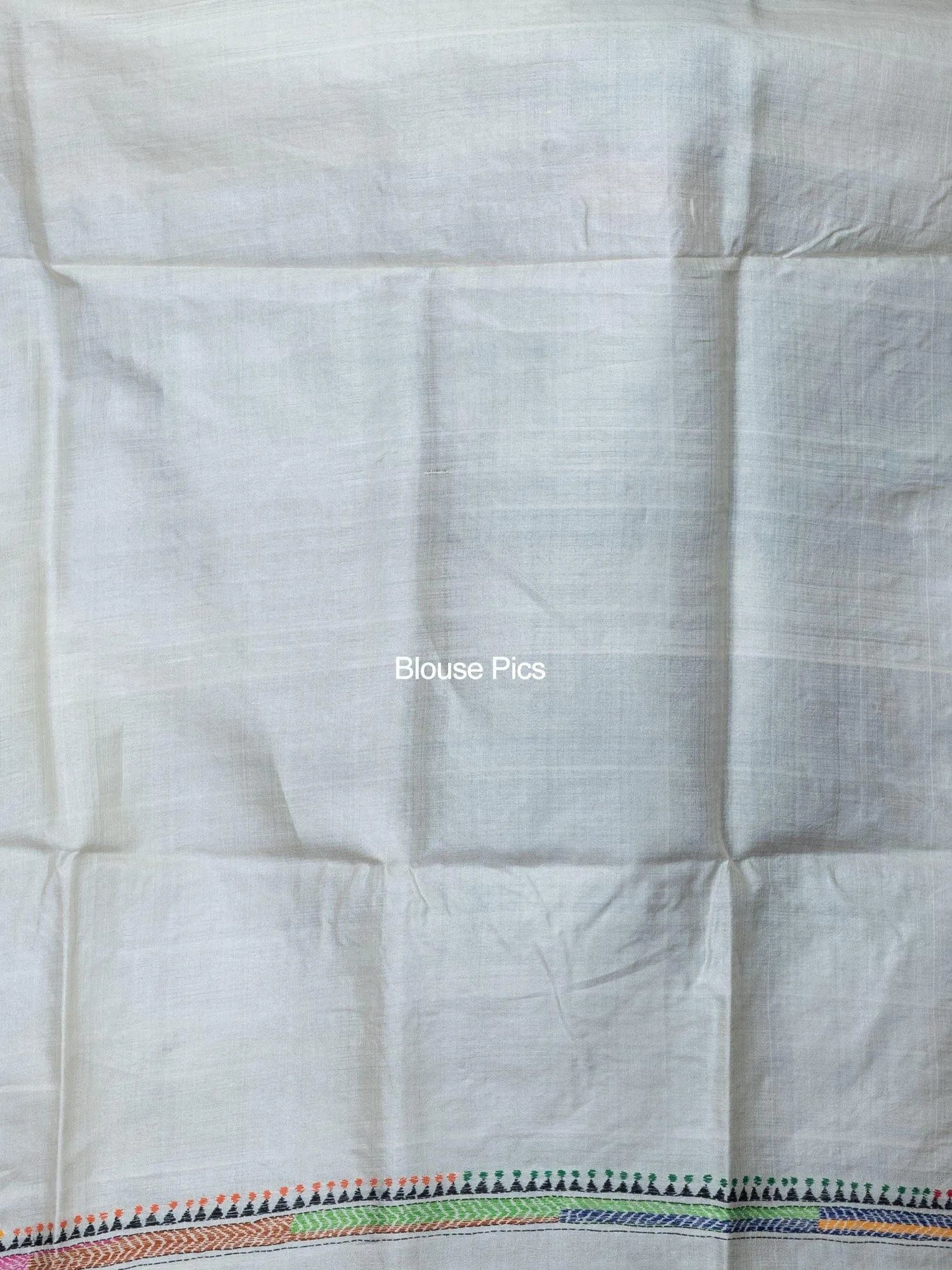 Elegant Corner To Corner Kantha Stitch Tussar Silk Saree - WeaversIndia