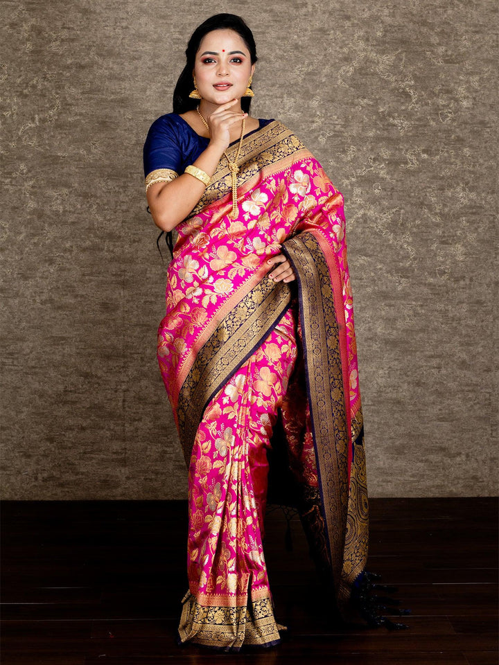 Elegant Deep Pink Allover Organza Silk Saree - WeaversIndia