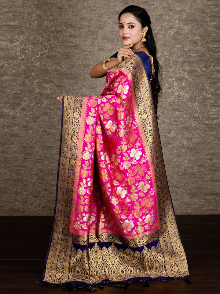 Elegant Deep Pink Allover Organza Silk Saree - WeaversIndia